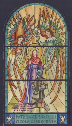 School of Armament] Design of stained glass for the School of Armament. Cracow stained glass factory of S. G. Zeleński. Cracow, interwar period.