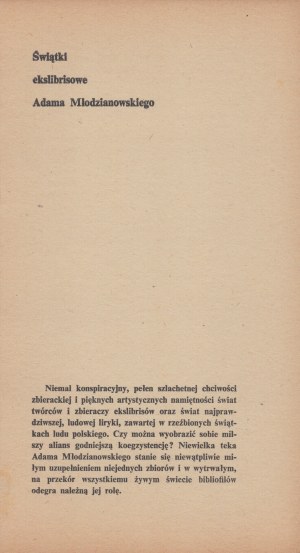 MŁODZIANOWSKI Adam - Świątki ekslibrisowe. Cracow 1967. drukarnia UJ.