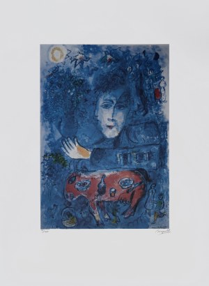 Marc Chagall (1887-1985), Two blue faces and a red donkey