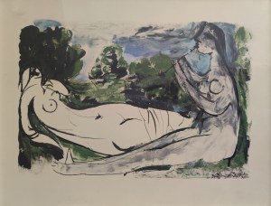 Pablo Picasso (1881-1973), Lying woman and playing flute, 1975