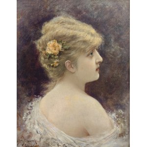 Emile E. Semenowsky (1857-1911), Portret kobiety z różą we włosach, 1889