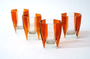 4 large glasses - Moser? - two-color