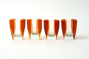 4 large glasses - Moser? - two-color