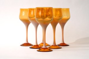 Glass set of glasses - HS Sudety - Z. Horbowy - amber and milky