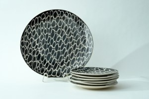 Porcelite cake set - ZPS Tułowice - Platter + 6 plates