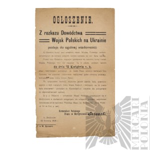 WWI/II Republic Announcement of the Polish Corps in Russia on the Rules of Wearing Military Insignias - Polish Corps in Russia