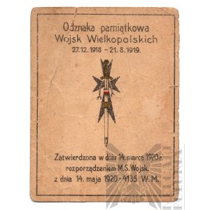 II RP Połówka Legitymacji Do Odznaki Pamiątkowej Wojsk Wielkopolskich