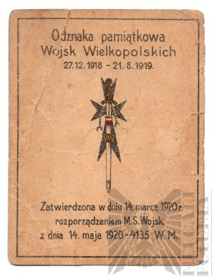 II Republic Half of the Legitimation for the Commemorative Badge of the Greater Poland Army.