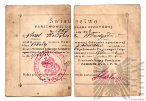II Republic of Poland POS State Sports Badge Certificate.