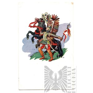 PSZnZ Pocztówka Husarzem - Rysunek Ireny Łukaszewicz - Edynburg 1944