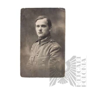 II RP Wczesne Wojsko Polskie Fotografia Portretowa Żołnierza 15 Pułku Ułanów Poznańskich - Odznaka Obrońcom Kresów Wschodnich