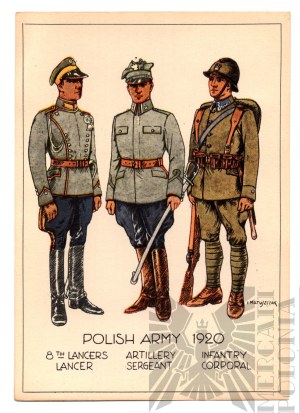 PSZnZ Postcard Polish Army 1920 Polish-Bolshevik War, Cavalry (Lancer), Artillery, Infantry - Ignacy Matuszewski