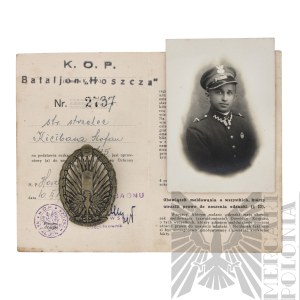 [KIEŁBASA] II RP Odznaka Korpusu Ochrony Pogranicza (KOP) z Legitymacją i Zdjęciem - Stefan Kiełbasa Korpus Ochrony Pogranicza Batalion “Hoszcza”