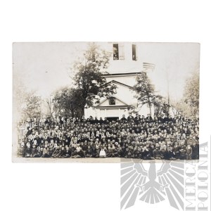[KIE£BASA] II RP Photograph of KOP Soldiers and Civilians Under the Church of Hoszcza - Souvenir on the Occasion of the Death of Marshal Józef Piłsudski - Stefan Kiełbasa Korpus Ochrony Pogranicza Batalion Hoszcza