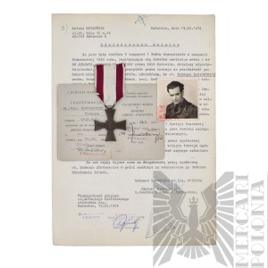 [ZŁOTOROWICZ] PSZnZ Cross of Valour with Legitimation Photograph of the Distinguished Person and Witness Statement - Tadeusz Złotorowicz - Knight of the Virtuti Militari.