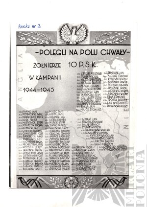 [ZŁOTOROWICZ] PSZnZ Printed Card with the Names of the Fallen Soldiers of the 10th Mounted Rifle Regiment - Tadeusz Zlotorowicz - Knight of the Virtuti Militari.