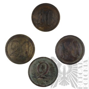 Austria-Hungary - Four Regimental Buttons with Numbers, 10, 20, 2.