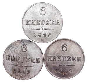 Franz Joseph I. (1848-1916) 6 Kreuzer LOT - 3 pcs