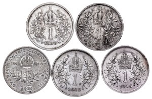 Franz Joseph I. (1848-1916) 1 Corona LOT - 5 pcs