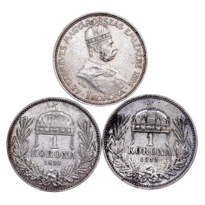 Franz Joseph I. (1848-1916) 1 Korona KB LOT - 3 pcs