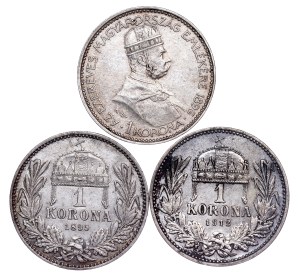 Franz Joseph I. (1848-1916) 1 Korona KB LOT - 3 pcs