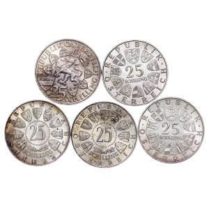 Austria - Silver 25 Schillings LOT - 5 pcs