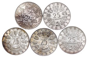 Austria - Silver 25 Schillings LOT - 5 pcs