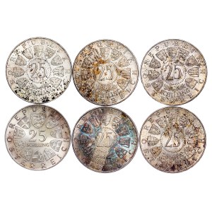 Austria - Silver 25 Schillings LOT - 6 pcs