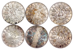 Austria - Silver 25 Schillings LOT - 6 pcs