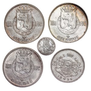 Belgium - Silver Coin LOT - 5 pcs