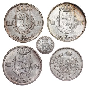 Belgium - Silver Coin LOT - 5 pcs