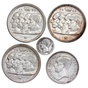 Belgium - Silver Coin LOT - 5 pcs
