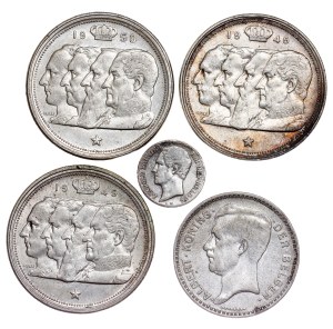 Belgium - Silver Coin LOT - 5 pcs