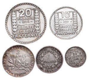 France - Silver Coin LOT - 5 pcs