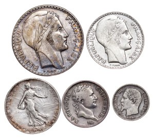 France - Silver Coin LOT - 5 pcs