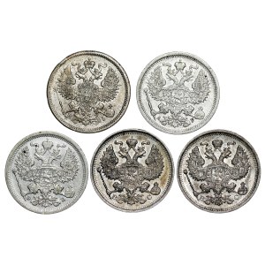 Russia - Alexander II (1855-1881) & Nicholas II. , 20 Kopecks LOT - 5 pcs