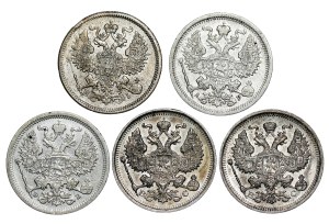Russia - Alexander II (1855-1881) & Nicholas II. , 20 Kopecks LOT - 5 pcs