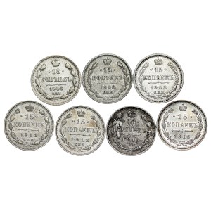 Russia - Nicholas II. , 15 Kopecks LOT - 7 pcs
