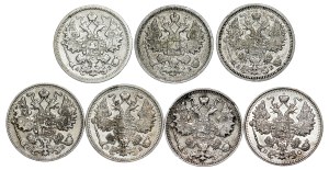 Russia - Nicholas II. , 15 Kopecks LOT - 7 pcs