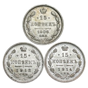 Russia - Nicholas II. , 15 Kopecks LOT - 3 pcs