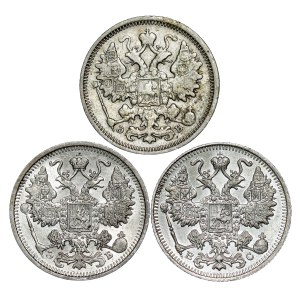 Russia - Nicholas II. , 15 Kopecks LOT - 3 pcs
