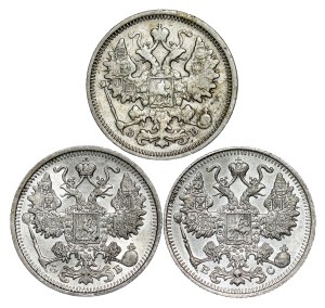 Russia - Nicholas II. , 15 Kopecks LOT - 3 pcs