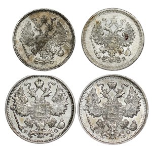 Russia - Alexander II & Nicholas II. , 15, 10 Kopecks LOT - 4 pcs