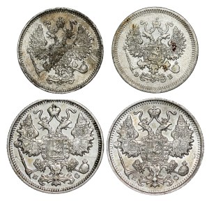Russia - Alexander II & Nicholas II. , 15, 10 Kopecks LOT - 4 pcs