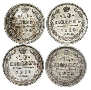 Russia - Nicholas II. , 10 Kopecks LOT - 4 pcs
