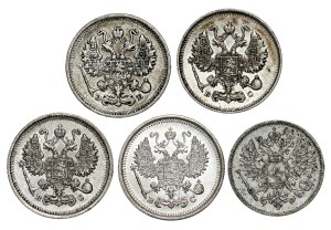 Russia - Nicholas II. , 10 Kopecks LOT - 5 pcs