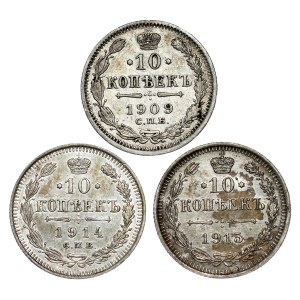Russia - Nicholas II. , 10 Kopecks LOT - 3 pcs
