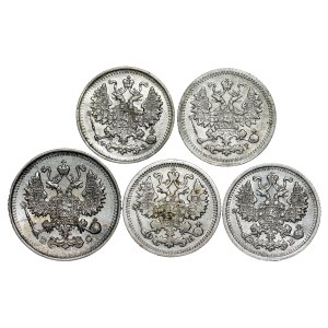 Russia - Nicholas II. , 5, 10 Kopecks LOT - 5 pcs