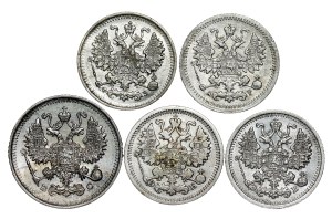 Russia - Nicholas II. , 5, 10 Kopecks LOT - 5 pcs