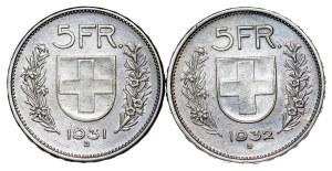 Switzerland - 5 Francs - 1931 , 1932
